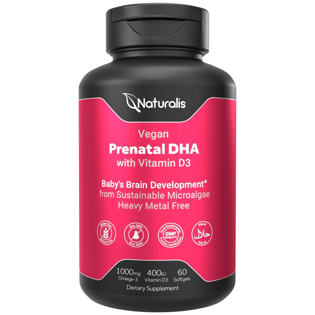 Naturalis Vegan Full Specrum Omega-3 ile Prenatal | Algae DHA, EPA, DPA, D3 & Active Folate L 5-MT | Vegan Society sertifikalı, Sustainable Sourced, Non-GMO & Soy Free | 60 Veggie Softgels