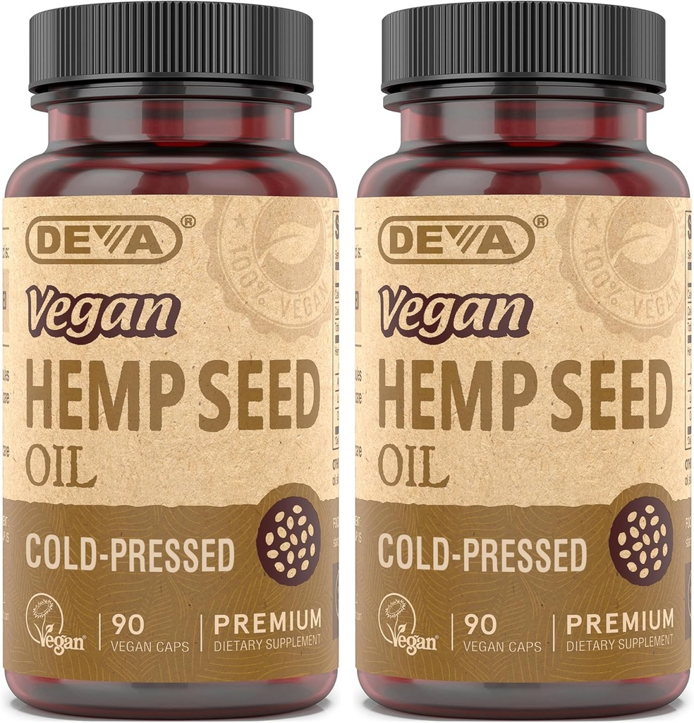 DEVA Vegan Virgin Hemp Seed Oil Capsules 2Pack – Cold-Pressed, Unrefined, 90 Count Ea