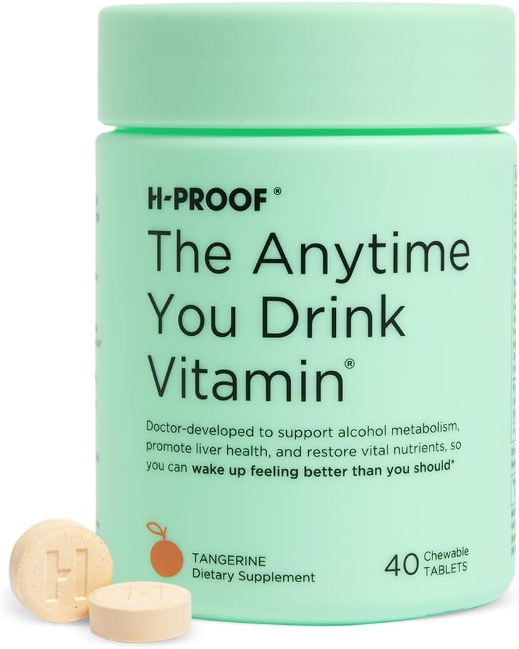 H-PROOF Vitamin İçerdiğiniz Herhangi Bir Zaman, Canlı Sağlık ve Immunity Support with Electrolytes, Milk Thistle, and Vitamins B & C - 40 Chewable Tabletler (20 Hizmetler), Vegan, Tangerine
