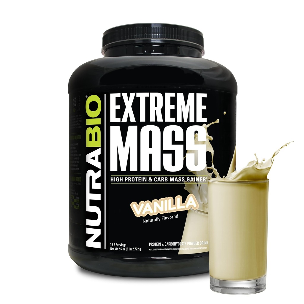NutraBio Extreme Mass Winer Protein Toz, 53G proteini, Temiz Kilo Vermek, Kas Kitlesini Arttırmak, Full Spectrum Amino Asit - Vanilla, 6 Pound