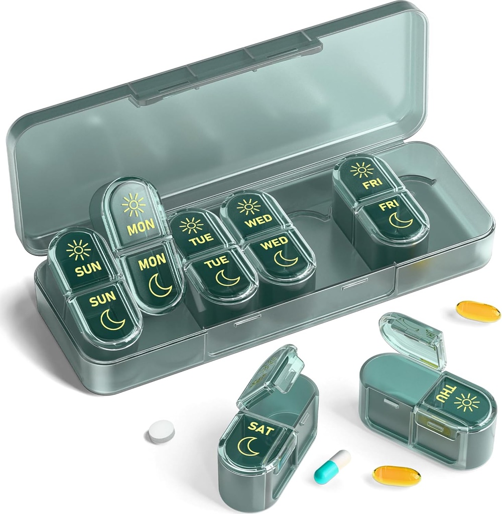 Pill Organizer 2 Times a Day, Am & Pm Pill Organizer 7 Gün, Meicine Pill Organinzer, Pill Box 7 Gün, Haftalık Pill Organizer for Travel, Vitamins, Fish Oils, Supplements