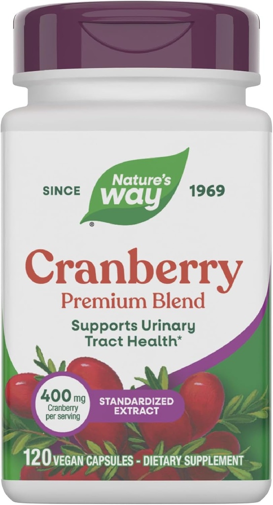 Nature's Way Premium Mix Cranberry, Urinary Tract Health Support*,% 100 Cranberry Inter, 400 mg Per Service, 120 Capsules (Packating May Vary)