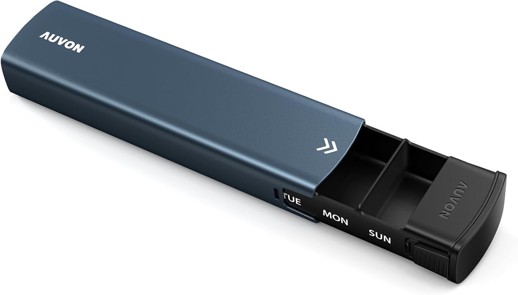 AUVON Metal Weekly Pill Organizer with Slide Design, Şık Travel Pill Box 7 Day for Privacy Protection, alüminyum Alloy Pill Case with Large Karşılaştırmament for Supplements, Fish Oil (Dark Blue)