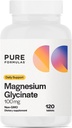 PureFormulas Magnesium Glycinate 100 mg Daily Support for Stress, Nerves, Sleep, Muscles, Metabolism Pure Magnesium Glycinate Supplement for Women and Men Magnesio Non-GMO 120 Tablets