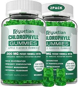 Sugar Free Chlorophyll Gummies - Unfiltered ACV & Vitamin C.B12 - Enerji Boost, Immune & Digestion Support, Natural Deodorant, Skin Care - Vegan, Non-GMO - 120 Gummies