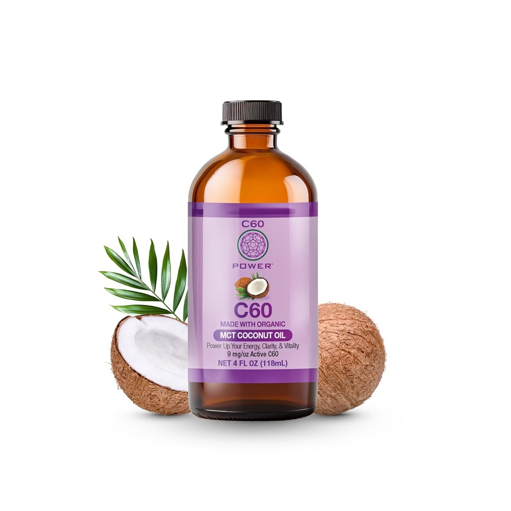 C60 Organik MCT Coconut Petrolünde Güç C60 - Erkekler ve Kadınlar için Doğal Sağlık Desteği, % 99.99 Pure Carbon Fullerenes, Enerjiyi Teşvik, Ruh Clarity, ve Stamina - 4 fl oz Şişe