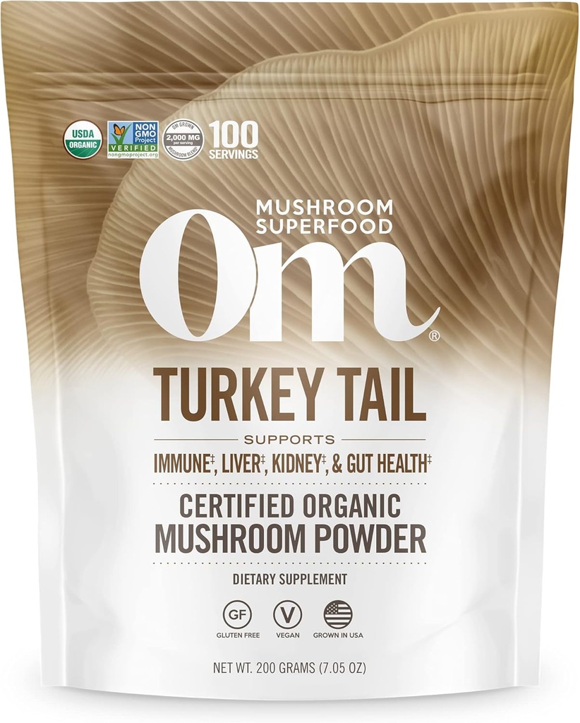 Om Mushroom Superfood Turkey Tail Organic Mushroom Toz Pouch, 7.05 Ounce, 100 Hizmet, Immune Support, Polysaccides, Beta-Glucans, Gut Health & Holistic Defense Mushroom Supplement