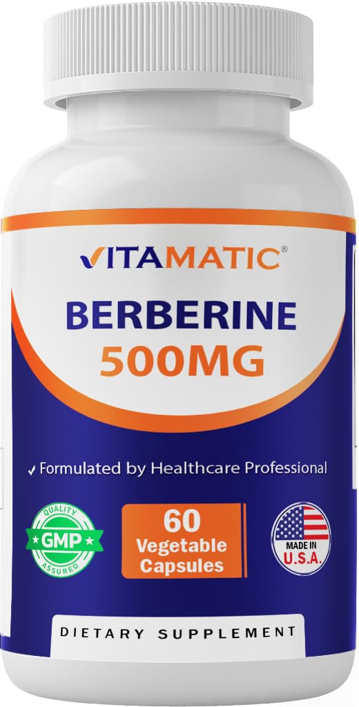Vitamatic Berberine Supplement 500 mg - 60 Sebze Kapsülleri - ABD'de - Gluten Free - Non-GMO (1 Şişe)
