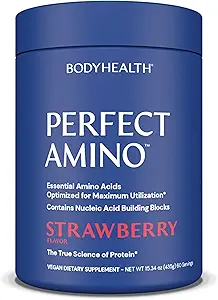 BodyHealth PerfectAmino Toz - BCAA ve EAA Toz Pre ve Post Workout - Amino Asit Enerji Erkekler ve Kadınlar için Temiz Kas ve Kurtarmayı Destekleyecek - Strawberry - 120 Hizmet