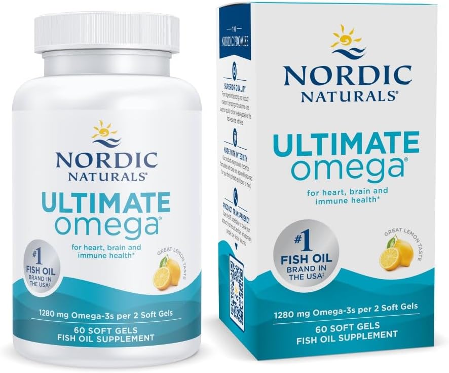 Nordic Naturals Ultimate Omega, Lemon Flavor - 60 Soft Gels - 1280 mg Omega-3 - Yüksek Yeterli Balık Petrol Tamamını EPA & DHA - Beyin ve Kalp Sağlığını Teşvik - Non-GMO - 30 Hizmet