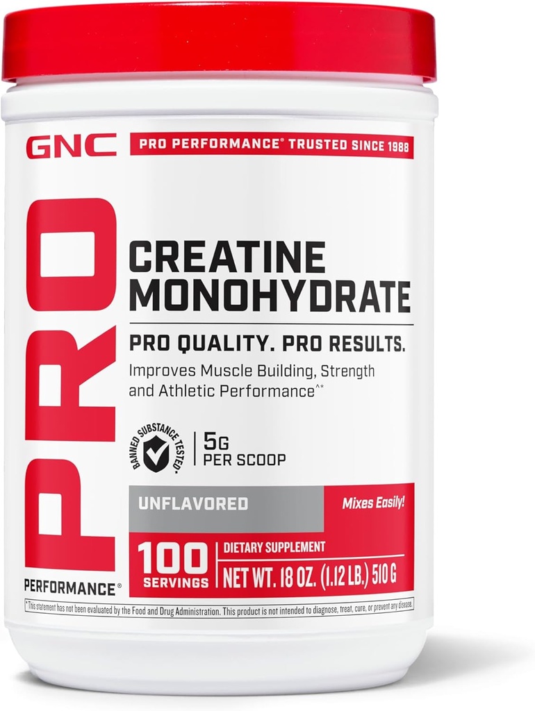 GNC Pro Performance Kretine Monohidrat Toz for Women & Men, 5 Kre Binası, Enerji Üretimi, Endurance, Performans, 100 Hizmet