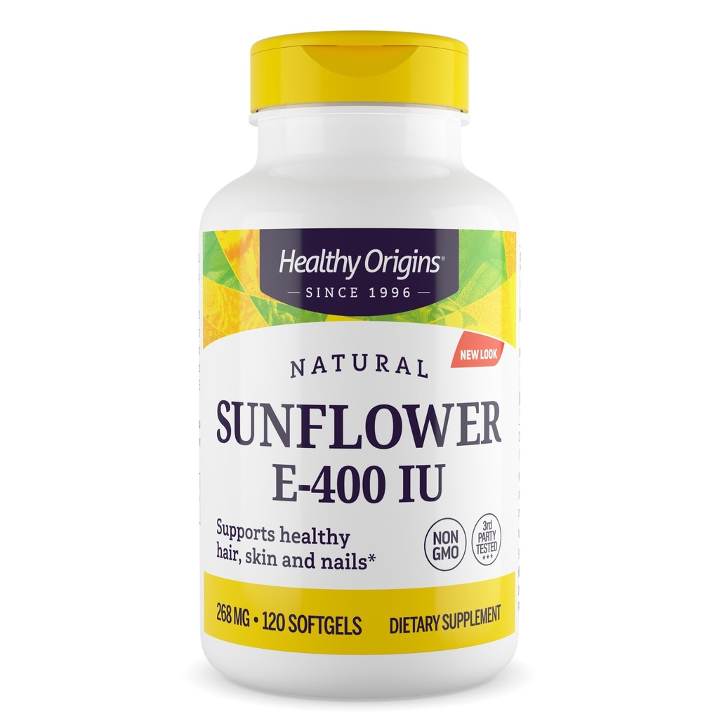 Sağlıklı Origins Sunflower Vitamin E-400 IU (Non-GMO, Gluten Free, Soy Free, Hair Support, Nail Support, Skin Support, Cardiovascular Support), 120 Softgels