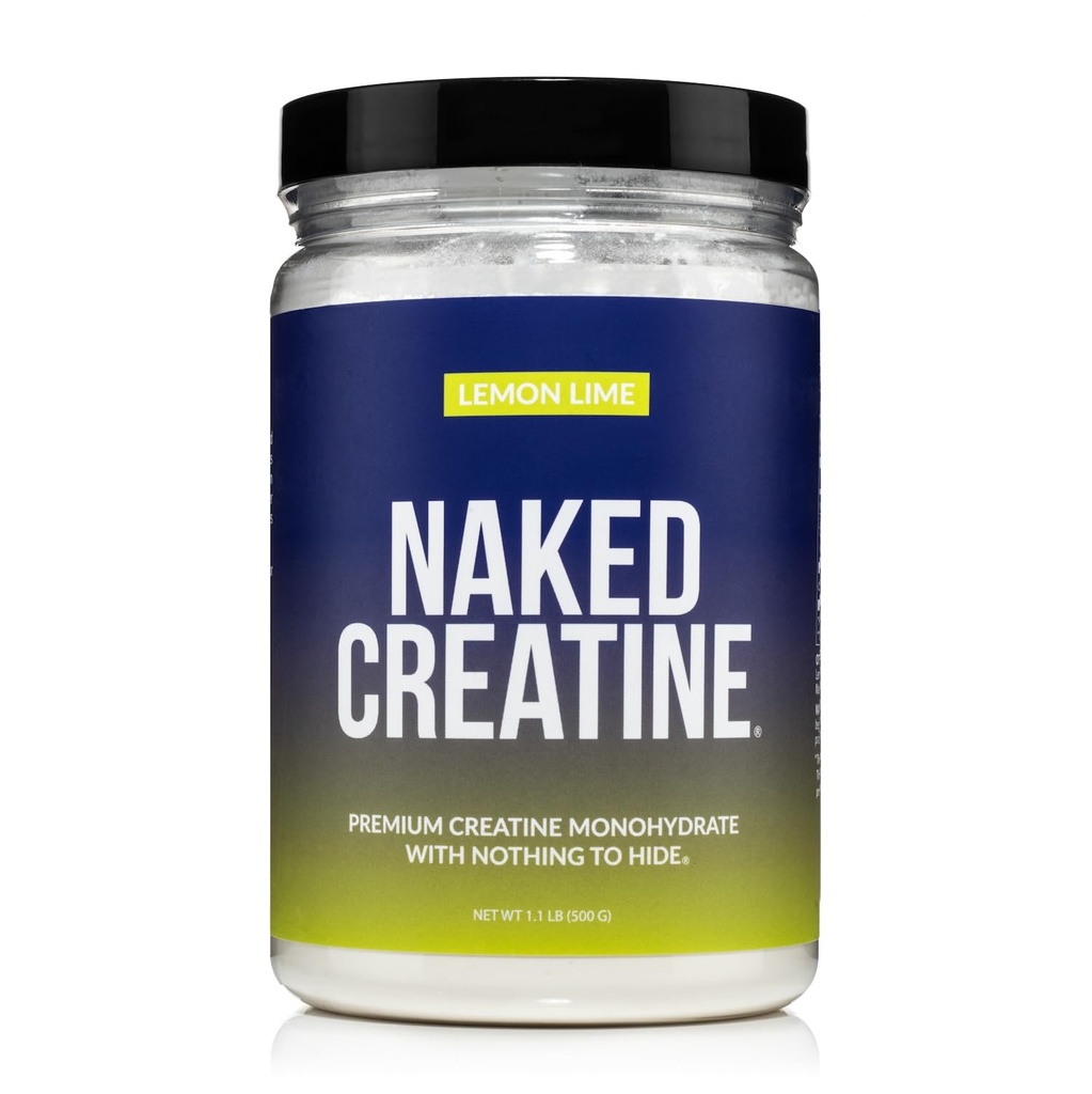 NAKED Pure Micronized Lemon Lime Creatine Monohydrate - 42 Μερίδες - 500 γραμμάρια, 1.1Lb Μαζική, Vegan, μη-GMO, Χωρίς γλουτένη, Χωρίς σόγια.