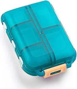 Günlük Seyahat Pill Case Organizer, Küçük 10 Karşılaştırmalı Tıp Kutusu Kaplaması, Compact Purse Portatif Pill Hatırlatma On-The-Go Storage Vitamin, Fish Oil,uba Tablet, Green