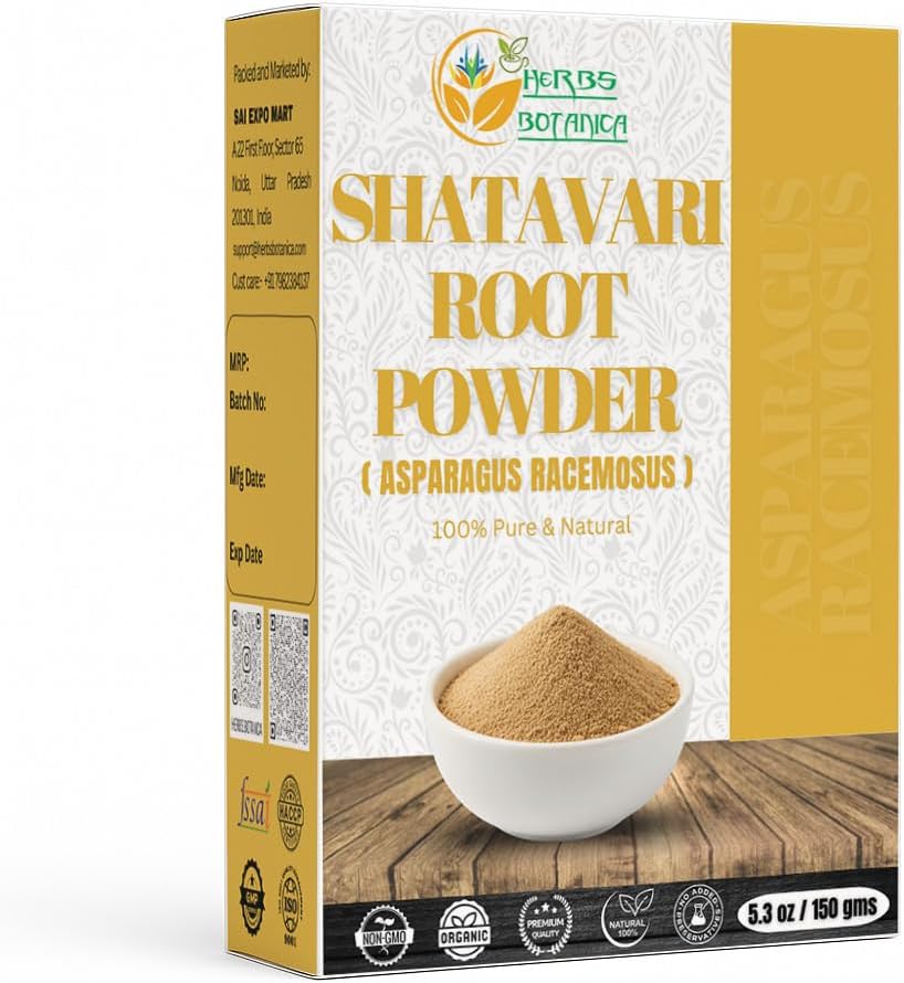 Herbs Botanica Shatavari Toz Doğal Asparagus Racemosus to Lactation Emziring Shatavri Satawar Kalpa Kalp Hindistan Lactation | Rejuvenates Stamina | 5.3 oz / 150 GMS