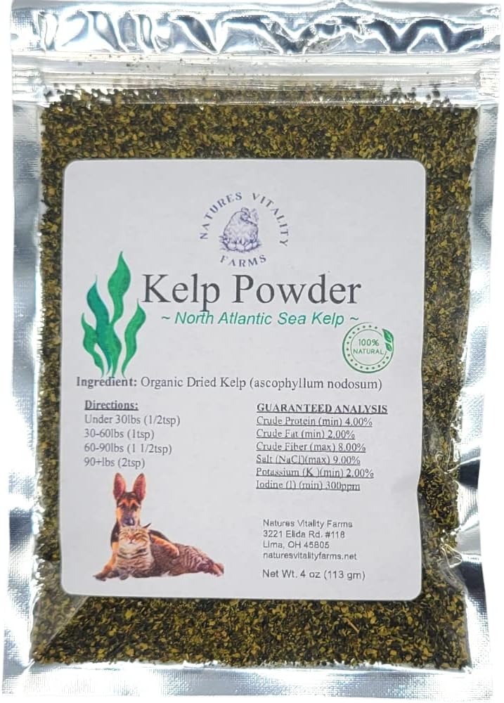 Kelp Powder for Dogs/Cats, Natural North Atlantic Ocean Sea Kelp, Vitamins Minerals and Antioxidants for Ultimate Health (4 Ounce)