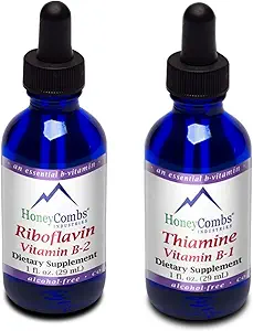 HoneyCombs Vitamin B2 (Riboflavin) Drops - 1 Fl Oz + B1 (Thiamine) Drops- 1 Fl oz