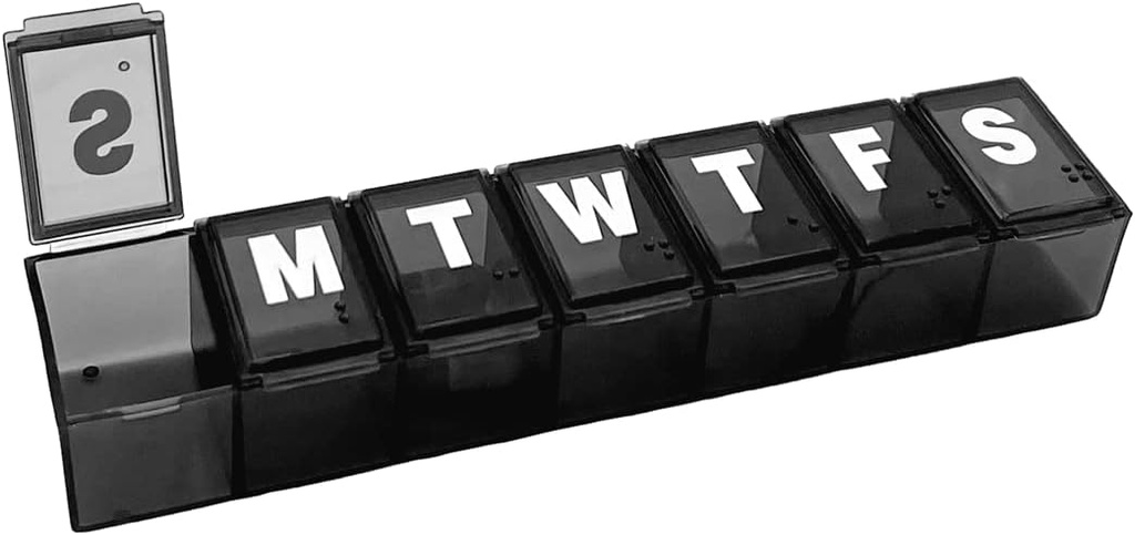 Βασική Φροντίδα Εβδομαδιαία (7-Ημέρα) Hill Organizer, Vitamin Planner, και κουτί ιατρικής, Medium διαμερίσματα, μαύρο