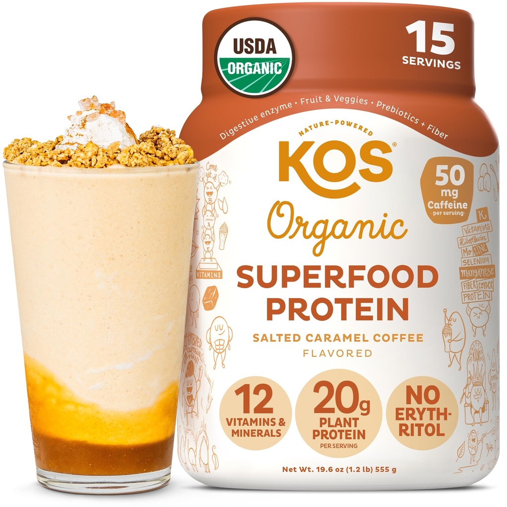 KOS Vegan Protein Toz, Salted Caramel Kahve - Low Carb Pea proteini, Organik Bitki Vitaminler ve Minerallerde Zengin - Keto, Süt Free - Kadınlar ve Erkekler için Meal Makyaj - 15 Hizmet
