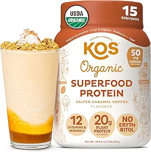 KOS Vegan Protein Toz, Salted Caramel Kahve - Low Carb Pea proteini, Organik Bitki Vitaminler ve Minerallerde Zengin - Keto, Süt Free - Kadınlar ve Erkekler için Meal Makyaj - 15 Hizmet
