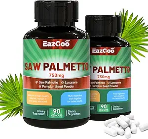 Saw Palmetto Supplement, Saw Palmetto Extract 750mg, με Lycopene, Pumpkin Seed Powder, για άνδρες και γυναίκες, Non-GMOs & Γλουτένη, Vegan, 90 Count Caps (Pack of 2)
