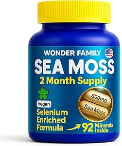 Wildcrafted Irish Sea Moss Capsules – Chondrus Crispus veya True Sea Moss Advanced with Biotin, Niacinamid, Vitaminler – Multimineral Supplement – İrlandalı Seamoss Gel – 60 Seamoss Pills Pills