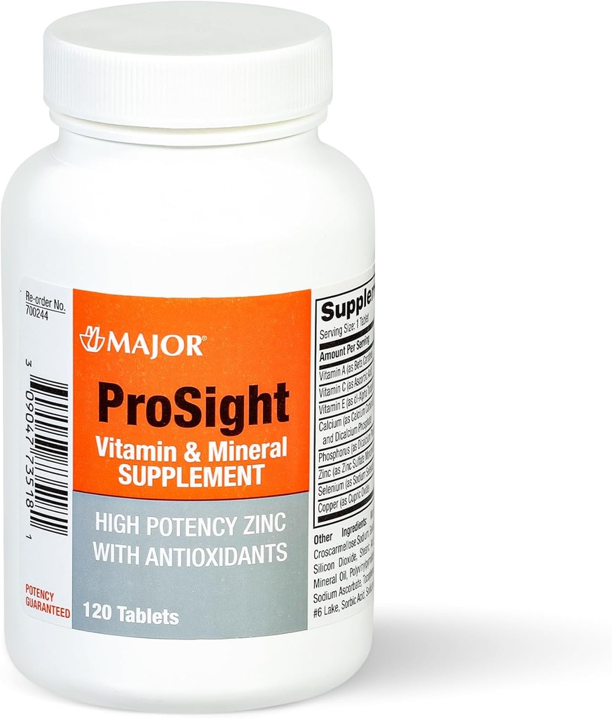 MAJOR ProSight Vitamin ve Mineral Supplement - Yüksek Potency çinko ile Kadınlar ve Erkekler için Günlük Multivitamin ve En İyi Beslenme Desteği için Antioksilar - 120 Tablet