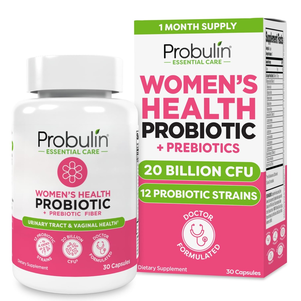 Probulin Womens Probiyotik - Vaginal, UT, Gut & Immune Health with Lactobacillus Reuteri - 20 Milyar CFU, 12 Probiyotik Strains & Prebiyotiks - 30 Vegan, Gluten Free Capsules for Whole-Body Wellness Wellness