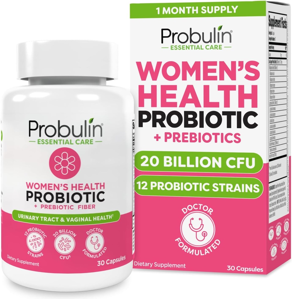 Probulin Womens Probiyotik - Vaginal, UT, Gut & Immune Health with Lactobacillus Reuteri - 20 Milyar CFU, 12 Probiyotik Strains & Prebiyotiks - 30 Vegan, Gluten Free Capsules for Whole-Body Wellness Wellness