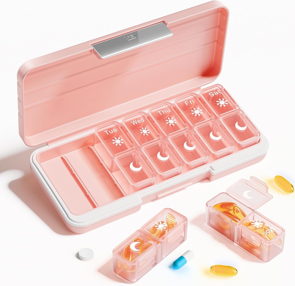 Betife AM PM Pill Organizer 2 Times A Day, 7 Day Pill Box Weekly Pill Organizer Travel with Ayrı Konteyner, Portatif Günlük Tıp Planlayıcı Vitaminler için Davası, Balık Yağları, Tamamlar