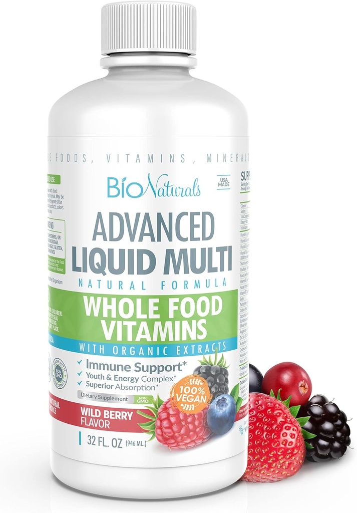 Bio Naturals Liquid Whole Food Multivitamin for Men & Women with Over 100 Materialss - Superfoods, Omegas, Organik Ekstraksiyonlar -% 100 Vegan - 32 oz