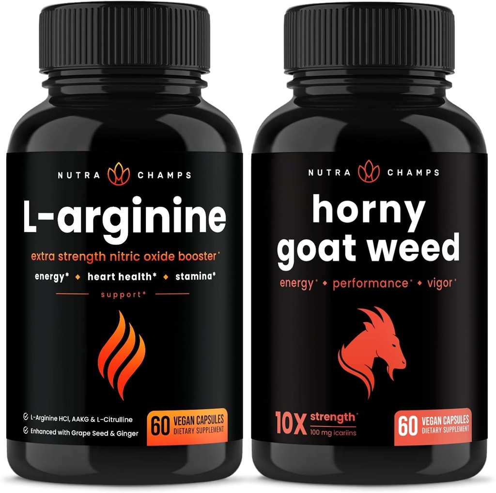 NutraChamps L-Arginine Capsules ve Horny Goat Weed Capsules 2 Pack Sche