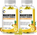 (2 Pack) Magnezyum Glycinate Gummies 500 mg, High-Abxia Supplement Magnezyum withdis & Vitamins, Support Bone, Muscle, Night, Memory & Mood, Vegan, Non-GMO, 60 Counts, Pineapple Flavor
