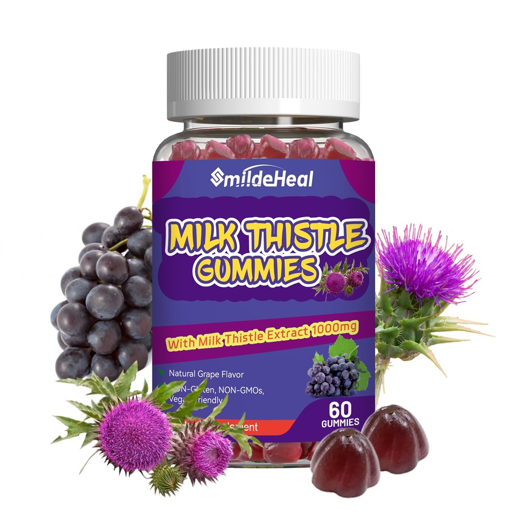 Γάλα γαϊδουράγκαθο Gummies, Γάλα γαϊδουράγκαθο εκχύλισμα 1000mg, Ήπαρ Detox, Αντιοξειδωτική υποστήριξη, Μη ΓΤΟ, Μη-Γλουτένη, Vegan, Γάλα γαϊδουράγκαθο συμπλήρωμα, 60 Count