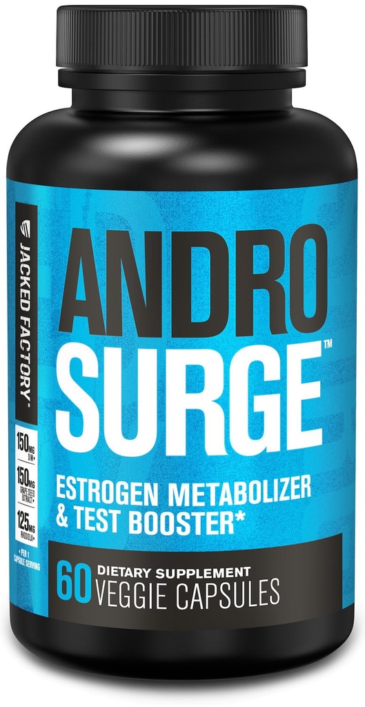 Jacked Factory Androsurge Estrogen Blocker for Men - Natural testosteron ATM for Men & Estrogen Metabolizer with Tongkat Ali, DIM, Long Jack & More - Test Alert & Muscle Builder - 60 Count