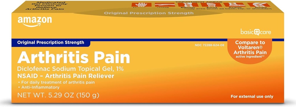 Temel Bakım Arthritis Pain Relieving Gel, Diclofenac sodyum Topical Gel, %1 (NSAID), 5.29 Oz (150 Grams) (Pazarlama değişebilir)