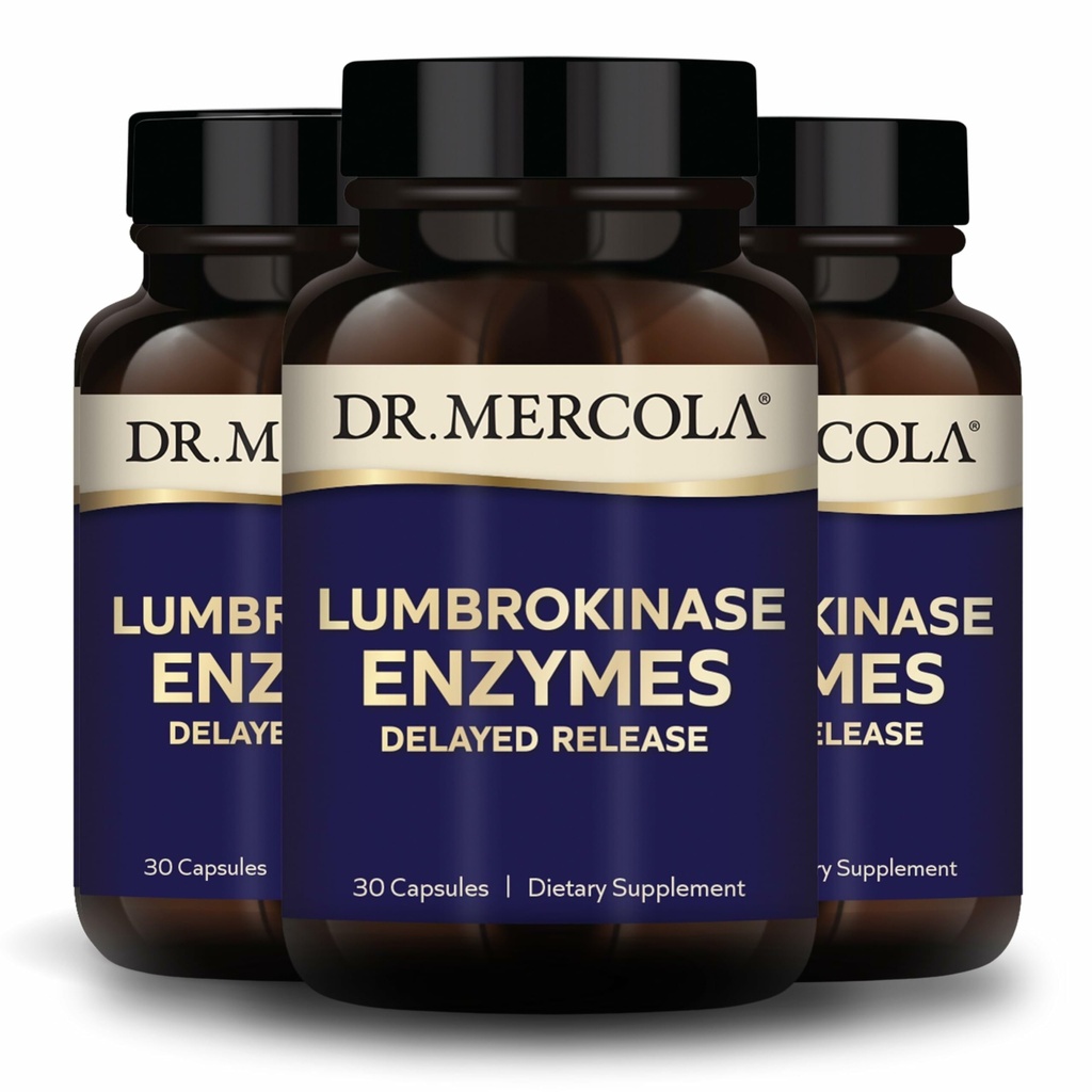 Dr. Mercola Lumbrokinase Enzymes - Delayed Release Formula - Συμπλήρωμα διατροφής για Καρδιαγγειακή & Ενεργειακή Υποστήριξη - Μη ΓΤΟ, Χωρίς Γλουτένη & Χωρίς Σόγια - 30 Κάψουλες (30 Σερβιέτες), 3 Συσκευασία