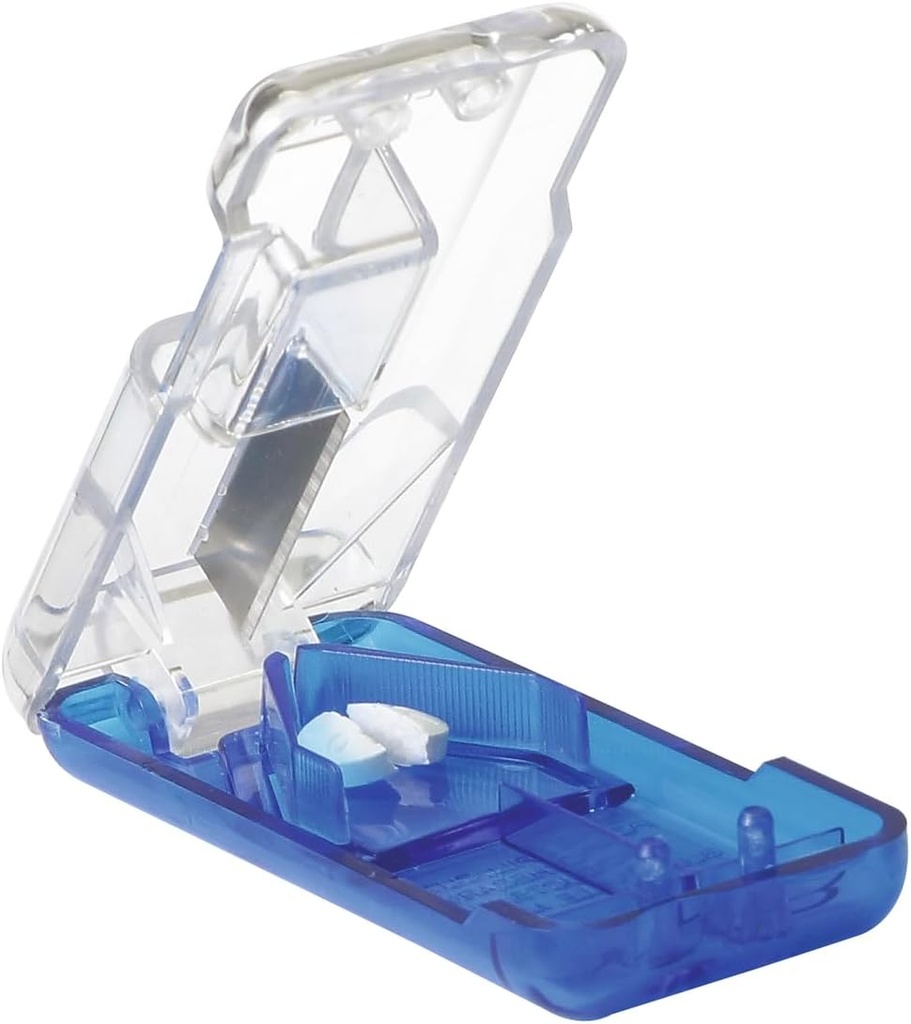 EZY DOSE Κοπτικό χαπιών και Splitter με ενσωματωμένο μηχάνημα διανομής χαπιών, εύκολη λεπίδα ανοξείδωτου κοπής για ταμπλέτες, βιταμίνες, φαρμακευτική αγωγή, φορητός, ταξιδιωτικού μεγέθους κόπτης χαπιών για ηλικιωμένους, κατοικίδια & καθημερινή χρήση, μπλε