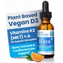 Bold Botanica Vitamin D3-K2-A Liquid Drops for Adults and Kids – 2500 IU Vegan D3 from Algae with K2 (MK7) & A, 3-in-1 Complex for Immune, Bone & Heart Support, Orange Flavor – 1 FL OZ, 60 Servings