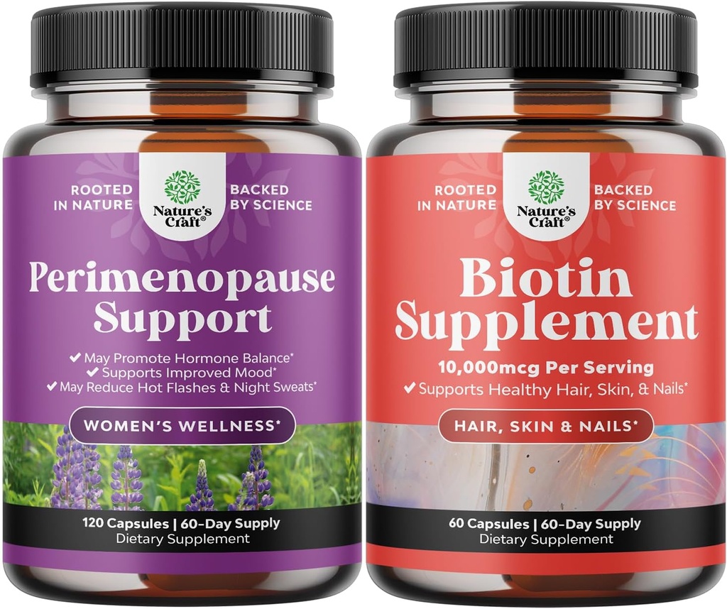 Kadınlar için Perimenopause Supplement - Multibenefit Menopause Relief for Women 120ct and Pure Biotin Pills for Women Men - Saçların Shiny Saç Büyümesi için Doğal Tamamını Durdurun