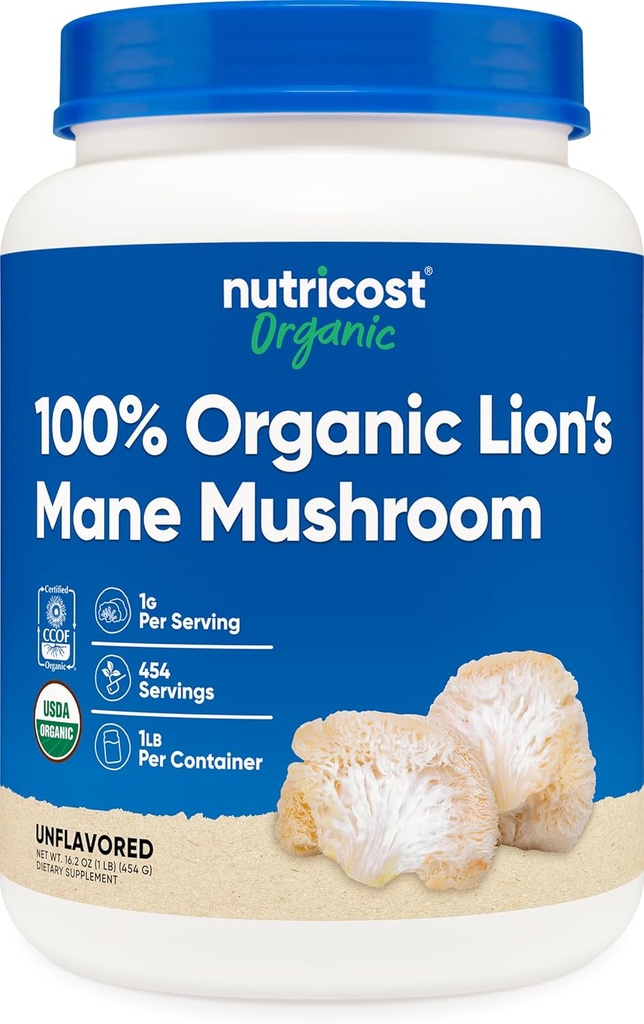 Nutricost Organic Lion's Mane Mushroom Toz 1LB - sertifikalı USDA Organic Lion's Mane Mushroom Toz 1LB - Sertifikalı USDA Organik Lion's Mane Mushroom Toz 1LB