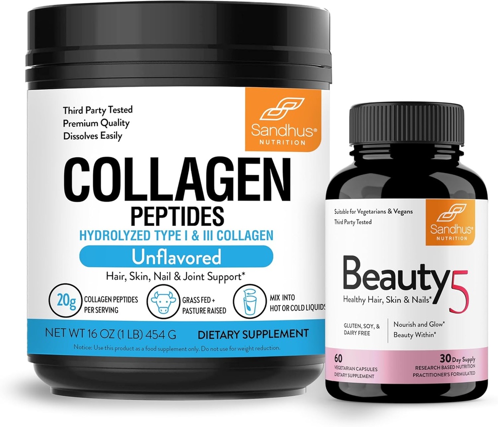 Sandhu'nun Grass-Fed Collagens Toz & Güzellik 5 Capsules| Skin Supplements| Cilt, Saç, Nail Health