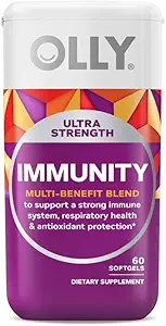OLLY Ultra Strength Immunity Softgels, Immune and Respiratory Support, çinko, C + D, Supplement, 30 Day Supply - 60