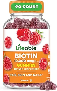 Lifeable Biotin Gummies | 10.000mcg | Great Tasting Hair Skin and Nails Gummies | GMO-Free Vegan Biotin Supplement | Saç Skin ve Nails For Women | 90 Gummies
