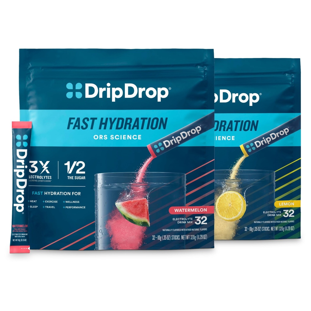 DripDrop Hydration - Elektrolyte Toz Paketleri - Watermelon & Lemon Sche - 64 Count