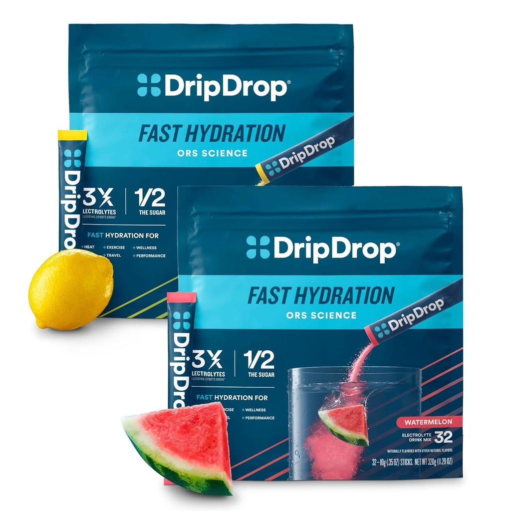 DripDrop Hydration - Elektrolyte Toz Paketleri - Watermelon & Lemon Sche - 64 Count