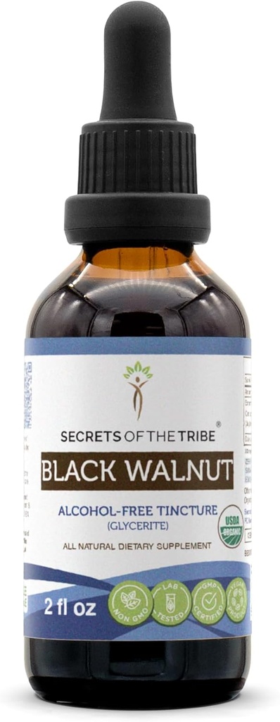 Tribe Black Walnut USDA Organik | Alkol Özgür Tür, Yüksek Lisans Herbal Drops | %100 sertifikalı Organik Black Walnut (Juglans Nigra) Hull 2 ozz