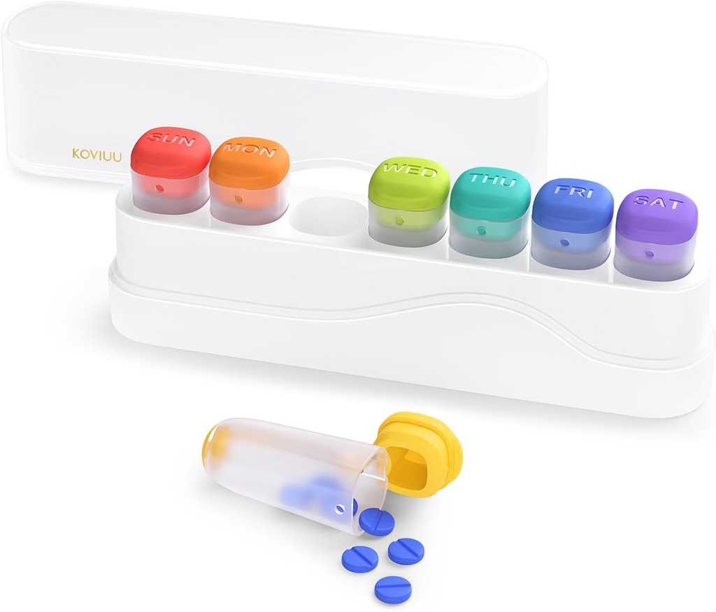 Haftalık Pill Organizer 1 Zaman Bir Gün, KOVIU Re taşınma Pill Box 7 Gün, Portatif Seyahat Pill Vakası, Günlük İlaç Konteynerleri, Hafta Pillbox Vitamin Medicine Supplement, White