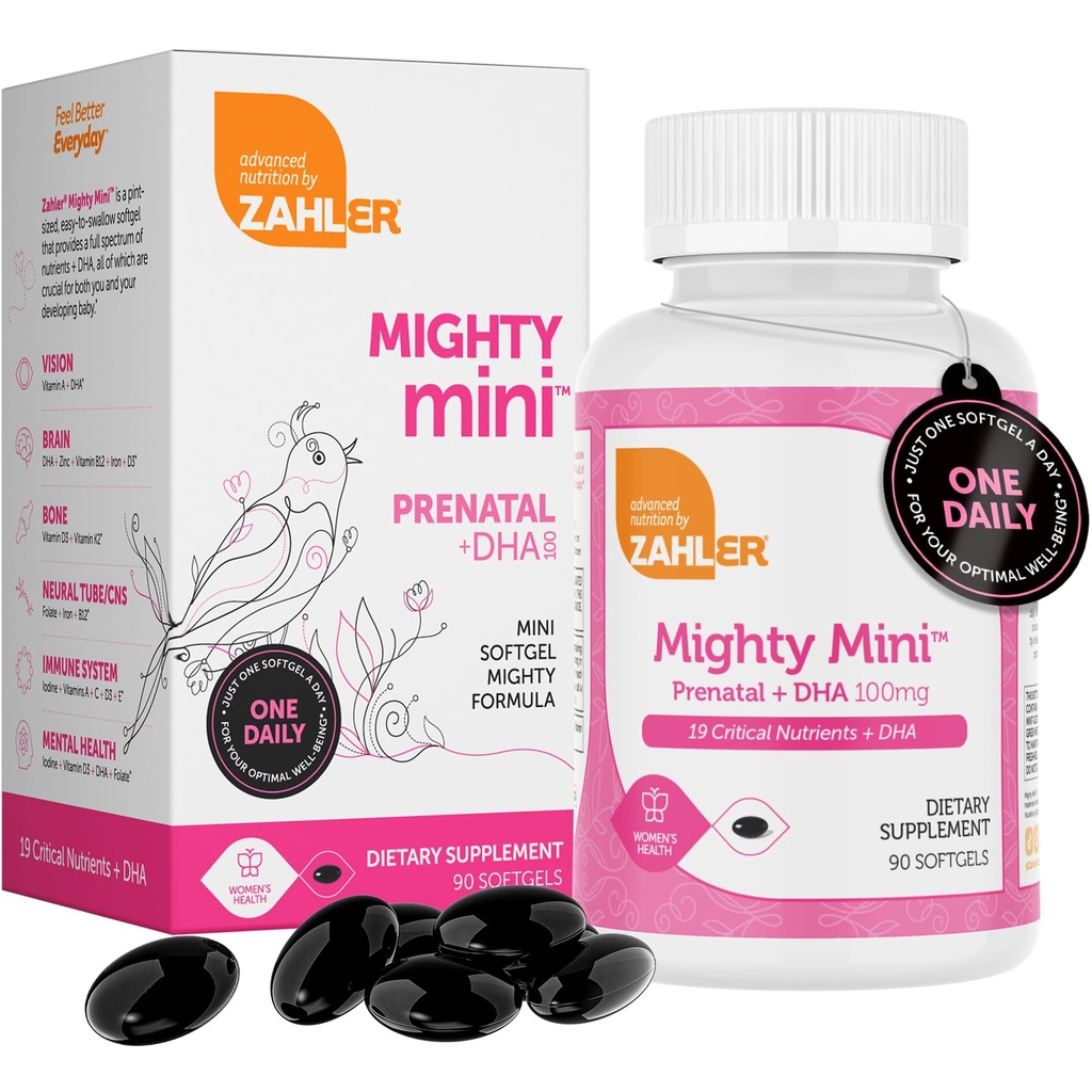 Zahler DHA & Folate ile Mini Prenatal Vitamini Olabilir - Sertifikalı Kosher - Hamile Kadınlar için Tüm Doğal Prenatal Vitaminler - 19 Prenatal Vitaminler Folic Asit (90 Softgels)
