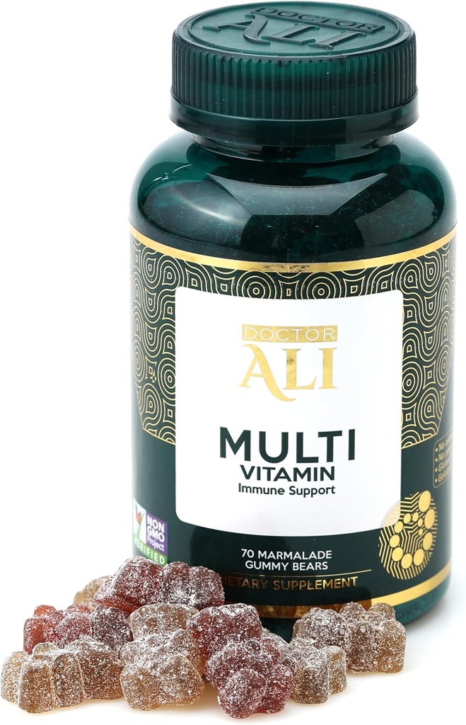 Doktor ALI Doğal Multivitamin Gummies | Organik Daily Gummies with Vitamin A, C, & Essential Nutrients | Immune Support, Digestion, Brain & Vision Health | Gluten-Free | Gelatin-Free | 70 Kont